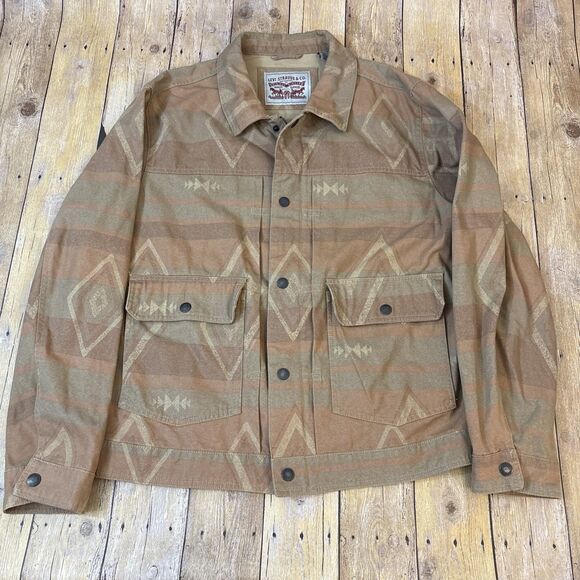 Levis Utility Jacket Trucker Jacket Brown Southwestern Aztec Pattern Mens XL - Picture 1 of 13